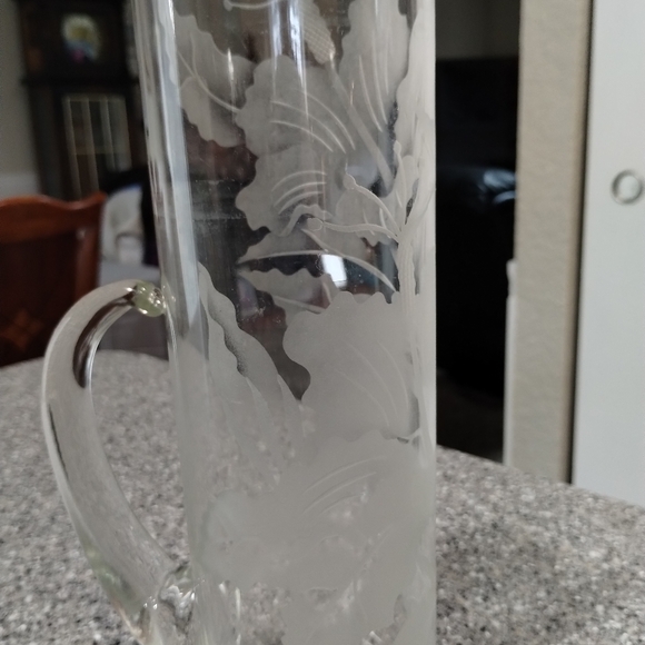 VTG West Virginia Etched Glass Orchid or Gazelle flower Empire Cocktail Pitcher - Picture 7 of 13